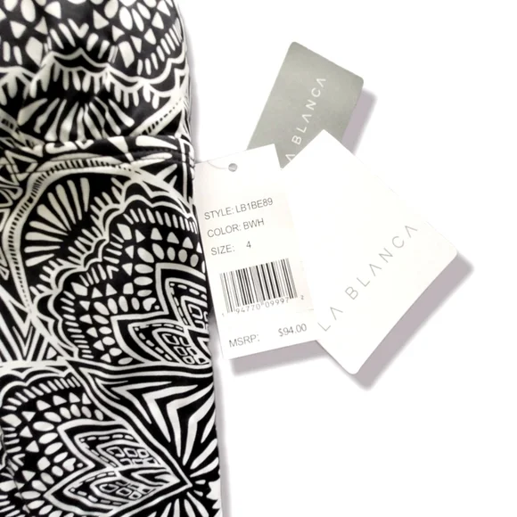 La Blanca New Black & White Henna Medalion Tankini SwimTop, 4 - Picture 4 of 6